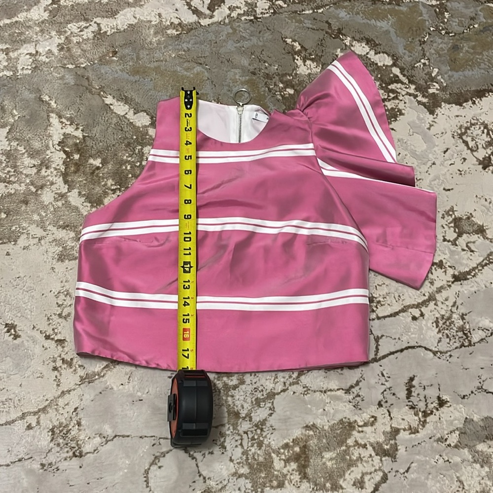Mango Pink Asymmetrical Ruffle Top w/ white stripes Woman’s 6 - Picture 5 of 7